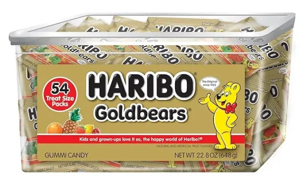 Haribo Goldbears Gummy Candy 22.8 oz Tub – 54 Treat Size Packs – Assorted Fruit Flavors – Classic German Gummy Bears – Perfect for Parties, Snacks, and Gifts