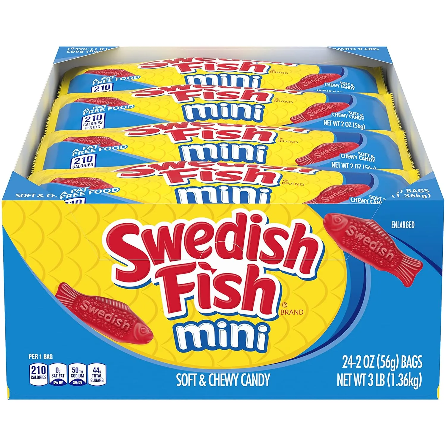 Swedish Fish Mini Soft & Chewy Candy – Bulk Pack of 24 (2 oz Bags) – Classic Red Berry Flavor – 3 lb Total Weight – Perfect for Parties, Events, and Snacking