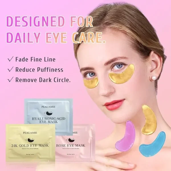 women applied eye masks with infographics