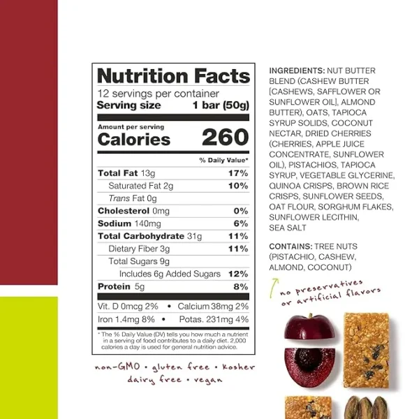 nutrition fact Energy bar pack