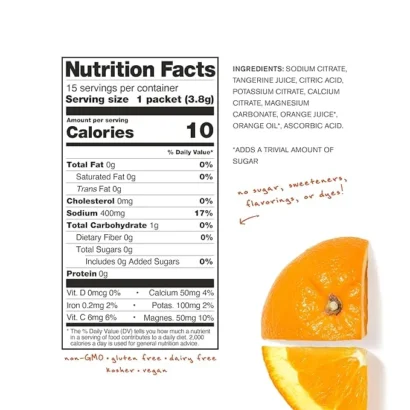 Nutrition facts Electrolyte Powder Packets