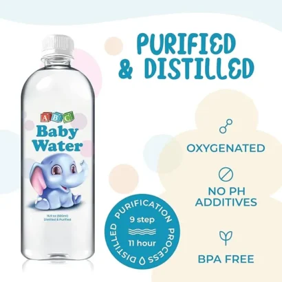 bottle of baby water with description