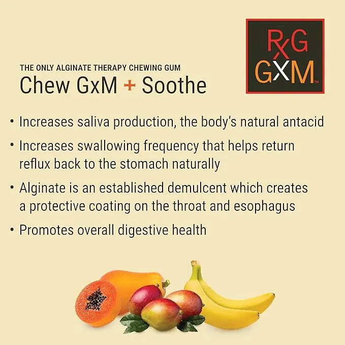 Reflux Gourmet Chew GxM+ Soothe - Box highlighting the benefits of the product for acid reflux and heartburn relief